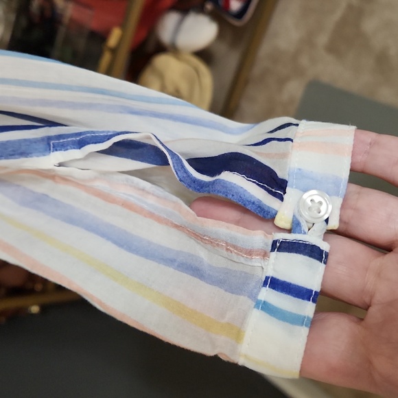 Anthro Cloth & Stone Blouse Watercolor Stripes Lightweight Semi-Sheer XS - Picture 7 of 8